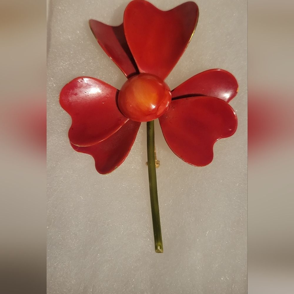 1950 1960s Robert's Original  Enamel  Red Green Brooch
